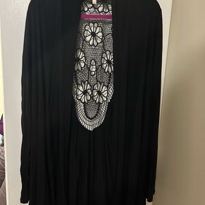 GG Collection Black Cardigan with Lace Accents